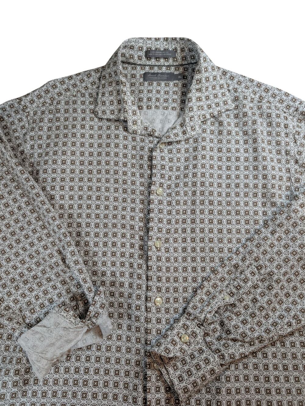 Daniel Cremieux Signature Collection Button Shirt Men's XL Cream/Brown Soft Silk